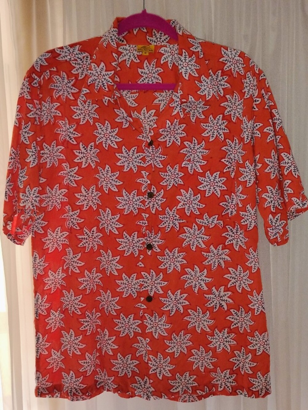 Roberta Roller Rabbit Men's Burnt Orange Cotton Print Short Sleeve Buttondown M